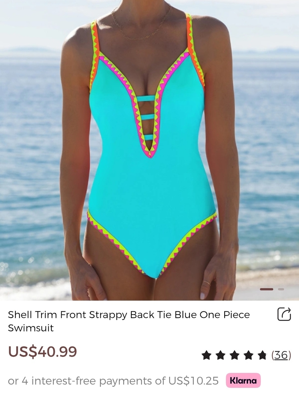 Popvil Blue Shell-Trim Strappy One-Piece Swimsuit